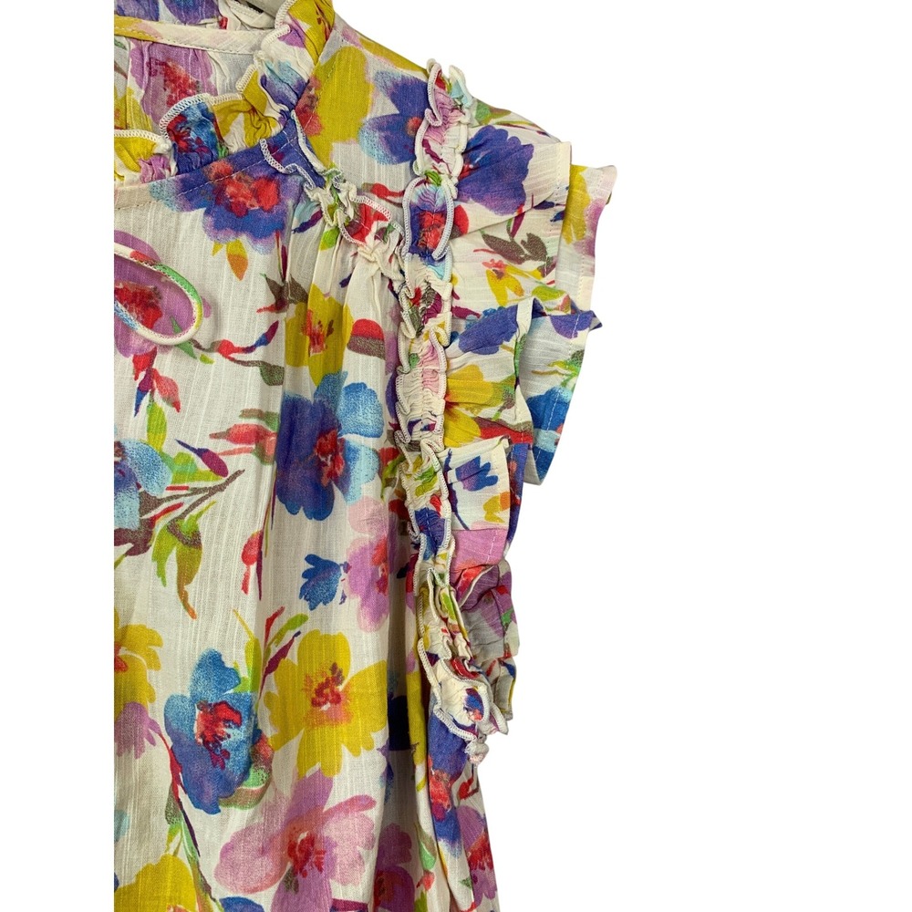 GAP Floral Ruffle Sleeveless‎ Blouse Tie Neck Multicolor Womens L - Picture 5 of 9